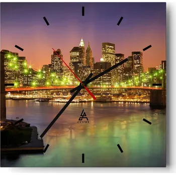 Hodiny Velké nástěnné hodiny na zeď 40x40 Město Skleněné hodiny Čtvercové Tiché