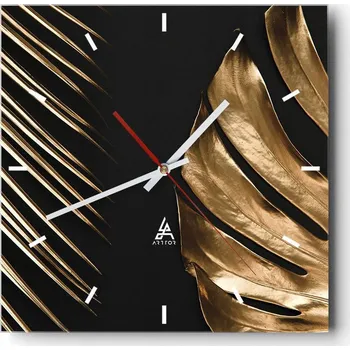 Hodiny Velké nástěnné hodiny na zeď 40x40 Palmový list Skleněné hodiny Tiché