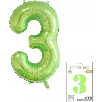 Balónek OBROVSKÝ FÓLIOVÝ BALÓN ČÍSLICE TŘI 3 ZELENÝ BALÓNKY NAROZENINY 100 CM XXL HELIUM!