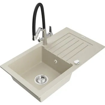 MEXEN/S - Pablo granitový dřez s odkapávačem včetně baterie Duo, béžová 6510-69-671701-07