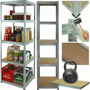 Dílenský regál Kovový regál do skladu pozinkovaný HELIOS 213x40x40cm 5 polic x 175kg, ROBUSTNÍ