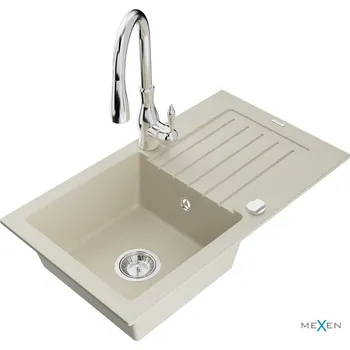 Kuchyňský dřez MEXEN/S - Pablo granitový dřez 1 s odkapávačem včetně baterie Savita, béžová 6510-69-672601-00