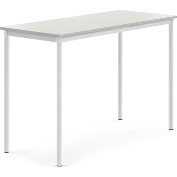 Jídelní stůl Stůl SONITUS, 1400x600x900 mm, bílé nohy, HPL deska tlumící hluk, šedá