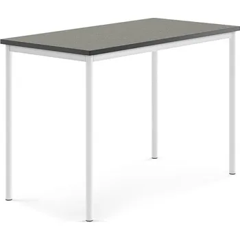 Jídelní stůl Stůl SONITUS, 1400x700x900 mm, bílé nohy, deska s linoleem, tmavě šedá