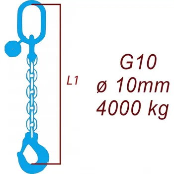 Upínací popruh BEST MAXX 4000 kg Vázací řetěz G10, jednopramenný, oko-hák, 10mm Délka úvazku: 1 M