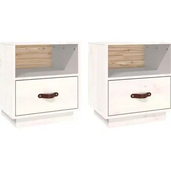 Noční stolek Bílé borové noční stolky se zásuvkami 40x34x45 cm