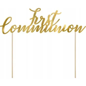 Jedlá dekorace na dort Party Deco zápich do dortu k prvnímu přijímání 21 cm zlatá