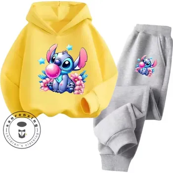 Lilo & Stitch Pohodlná tepláková souprava "Lilo & Stitch" (šedé kalhoty + barevné mikiny) Barva: šedé kalhoty + žlutá mikina, Velikost: 110