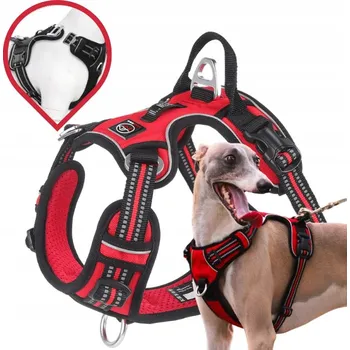 Postroj pro psa Postroj pro psy Lalazoo červený, velikost L, beztlakový s reflexní rukojetí