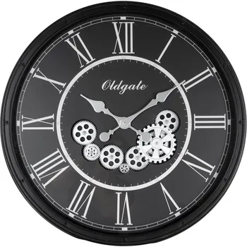 Hodiny Velké retro nástěnné hodiny v černé barvě s římskými číslicemi