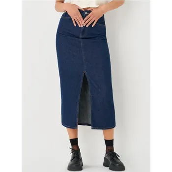 Dámská sukně Sinsay - Džínová midi sukně s rozparkem - námořnická modrá - 680DB-95J - 680DB-95J-32