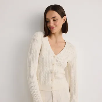 Dámský svetr Reserved - Strukturovaný kardigan s&nbsp;vysokým podílem viskózy - tělová - XV685-02X - XV685-02X-M