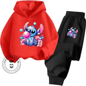 Lilo & Stitch Pohodlná tepláková souprava "Lilo & Stitch" (černé kalhoty + barevné mikiny) Barva: černé kalhoty + červená mikina, Velikost: 160