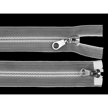 Galanterie Zip kostěný No 5 dělitelný 2 jezdce / dvoucestný 50 cm transparentní