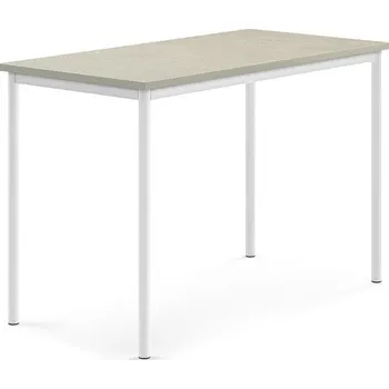 Jídelní stůl Stůl SONITUS, 1400x700x900 mm, bílé nohy, deska s linoleem, šedá