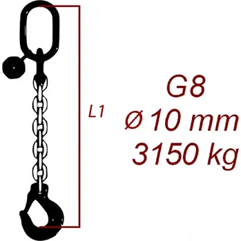 Upínací popruh BEST MAXX 3500 kg Vázací řetěz G8, jednopramenný, oko-hák, 10mm Délka úvazku: 1 M