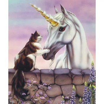 Výtvarná sada Inna Kreatívna sada na maľovanie podľa čísel - jednorožec s mačkou 30x40 cm, s rámom a štetcami