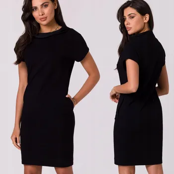 Dámské šaty ŠATY DÁMSKÉ MIDI BAVLNĚNÉ KLASICKÉ S KAPSY ČERNÉ 38 M