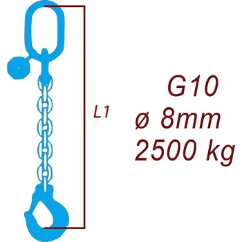 Upínací popruh BEST MAXX 2500 kg Vázací řetěz G10, jednopramenný, oko-hák, 8mm Délka úvazku: 1 M