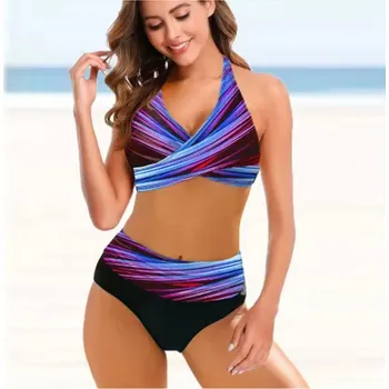 Dámské plavky Dámské plavky dvojdílné s vysokým pasem (vel. S - 5XL) Barva: 8240 - námořnická modrá, Velikost: XXL