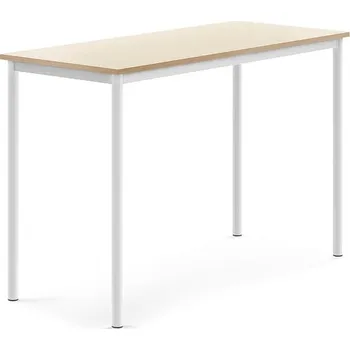 Jídelní stůl Stůl BORÅS, 1400x600x900 mm, bílé nohy, HPL deska, bříza
