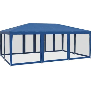 Zahradní stan OMAXI Party stan s 12 síťovanými bočnicemi modrý 6 x 4 m HDPE 806933