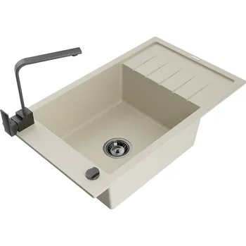Granitový dřez MEXEN/S - Elias granitový dřez 1-miska s odkapávačem včetně baterie Rita, béžový 6511-69-670300-70