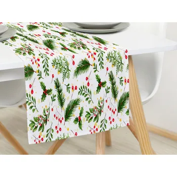 ubrus Dreamy Linens Vánoční prostírání běhoun bavlněný, Větvičky a jmelí Rozměry: 35 x 180 cm