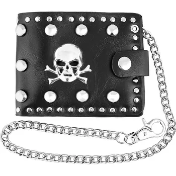 Peněženka Kožená peněženka s řetízkem Lebka (Černá peněženka pro muže)