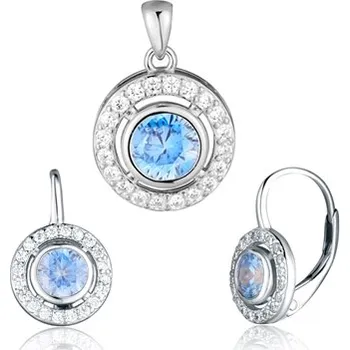 Souprava šperků Stříbrna souprava s modrými a čirými zirkony STRS0410F + dárek zdarma