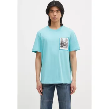 Bavlněné tričko Helmut Lang Pstcard T Bk.Mal Lt tyrkysová barva, s potiskem, O10HM516, XL, 66X