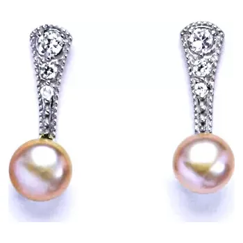 Náušnice Stříbrné náušnice přírodní perla růžová - NŠ1241 (Stříbrné náušnice s přírodní perlou a zirkony)
