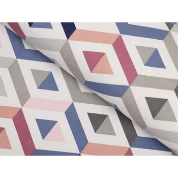 Bavlněná látka/plátno Sandra SA-573 Modro-růžovo-šedé kosočtverce - šířka 160 cm