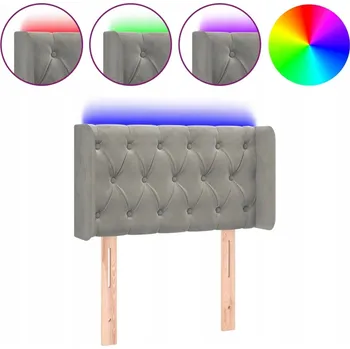 Čelo postele LED světle šedé samet 83x16x78/88 cm