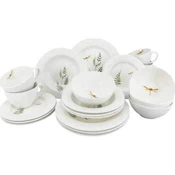 Talíř by inspire 20dílná porcelánová souprava Croft Vážka (talíře, misky, hrnky) – kompletní porcelánový set s přírodním motivem, propojující eleganci a moderní design.