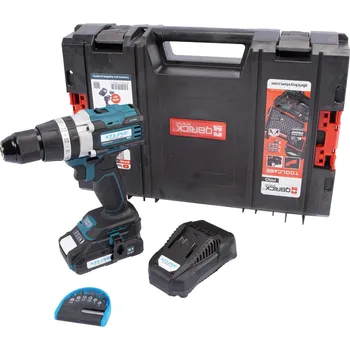 Set - Aku vrtačka s příklepem bezuhlíková 70 Nm, 18 V, baterie 2.0 Ah, nabíječka 2.4 A, box XTLINE XT102805-1B2B (XTLINE XT102805-1B2B Akumulátorová vrtačka s příklepem s bezuhlíkovým motorem - set s baterií 2 Ah, nabíječkou 2.4 A a boxem)