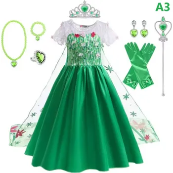 Dívčí šaty Frozen (Ledové království) Dívčí zelené šaty - Elsa (Ledové království) s doplňky Varianta: A3, Velikost: 130 (5-6 let)