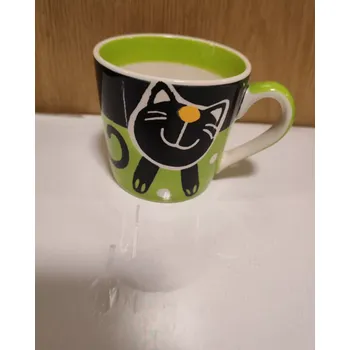 Hrnek kočka zelený 200 ml (Zelený hrnek s kočičkou porcelánový)