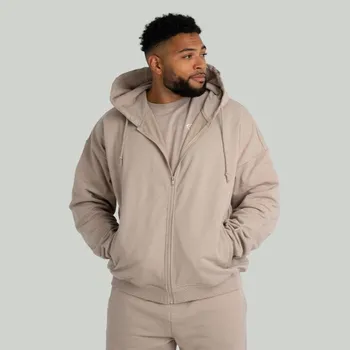 Pánská mikina GymBeam Mikina Zip Taupe - STRIX Velikost: XXXL, Barva: cream