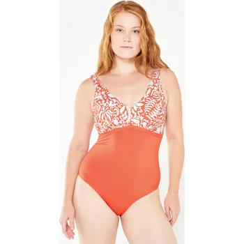 Dámské plavky DECATHLON Dámské jednodílné plavky na aquafitness Rosy 46 ORANŽOVÁ|ČERVENÁ