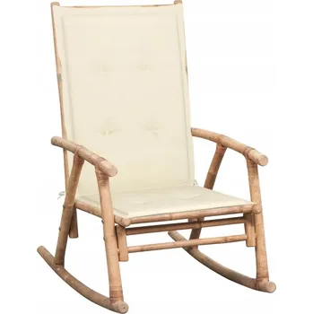 Křeslo Bambusové houpací křeslo s krémovým polštářem 66x86x105cm