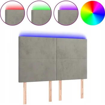 Čelo postele LED světle šedý samet 144x5x118 cm