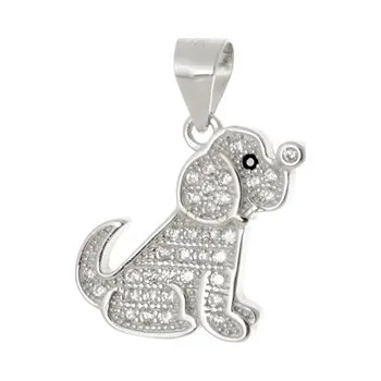 Přívěsek Stříbrný přívěšek pes s čirými zirkony 76583F