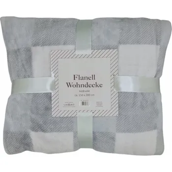 Přehoz na lůžko MĚKKÁ FLANELOVÁ DEKA PŘEHOZ NA POSTEL FLEECE PLÉD 150x200 SVĚTLE ŠEDÁ TEPLÁ