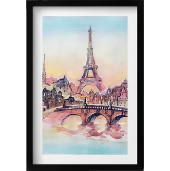 Obraz Dekorativní obraz v černém rámu na zeď Malovaný pohled na Paříž 40x60 cm