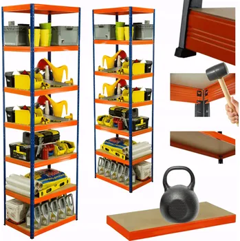 Dílenský regál Kovový regál do skladu HELIOS 270x40x40cm, 7 polic, nosnost 175kg/police - ROBUSTNÍ A VYSOKÝ