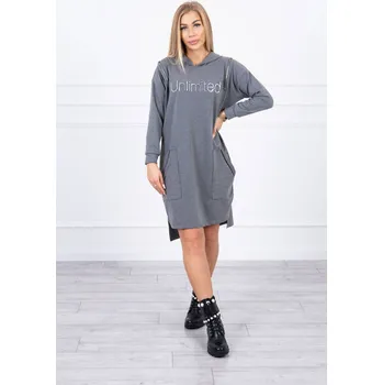 Dámské šaty Dámské grafitové šaty s kapucí a zipy K-Fashion, UNI i519_20867-U