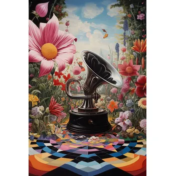 Plakát Plakát Gramofon v Květinách bez rámu 61 x 90,5 cm