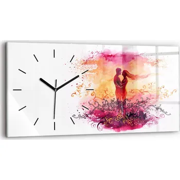 Hodiny Moderní skleněné foto hodiny na zeď 60 cm x 30 cm Akvarely zamilovaný pár