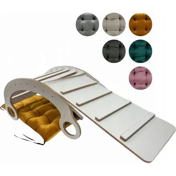 Dětská houpačka Dřevěné Houpačka Montessori pro děti + Polštář + Žebříček / skluzavka CE